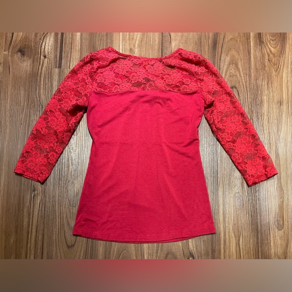 Vivalace Red Lace 3/4 Length Sleeve Shirt / Top - S - Picture 2 of 2